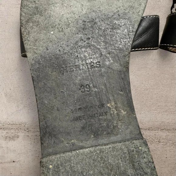 Hermes Oran Black Leather Slide Sandals - Picture 6 of 7